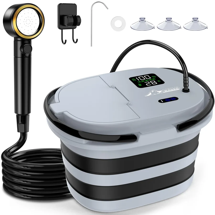 WADEO 2026 Ducha de Camping con Bomba Integrada 13000 mAh y Cubo Plegable 20L